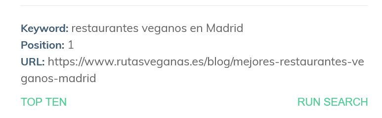 Mejor resultado en Google para restaurantes veganos en Madrid