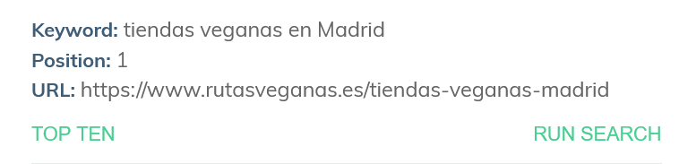 Mejor resultado en Googl para tiendas veganas en Madrid